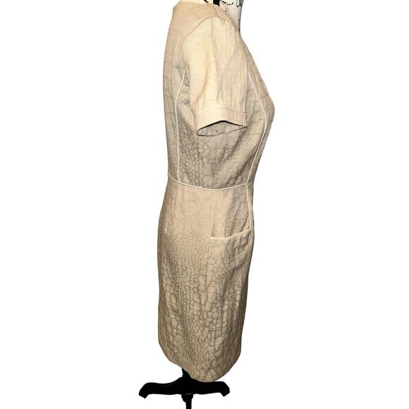 Alex Marie‎ Tan Textured Sheath Pencil Dress Pockets Geometric Office Work Sz 4 - Picture 7 of 12